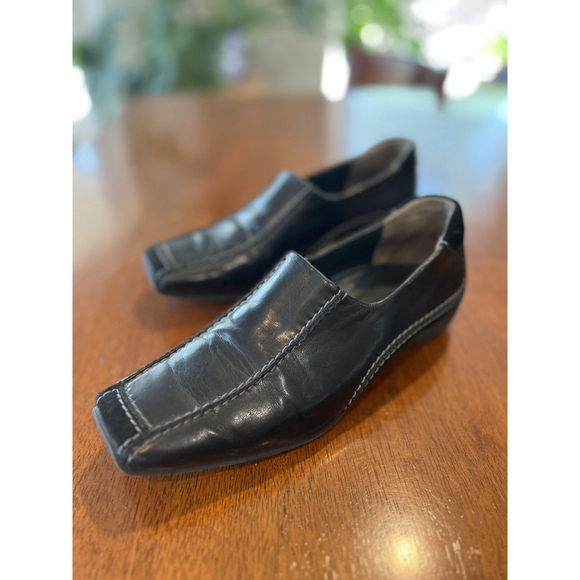 Paul Green Black Leather Slip On Loafers Square Toe Dress‎ Shoes Size 6 - Picture 5 of 10